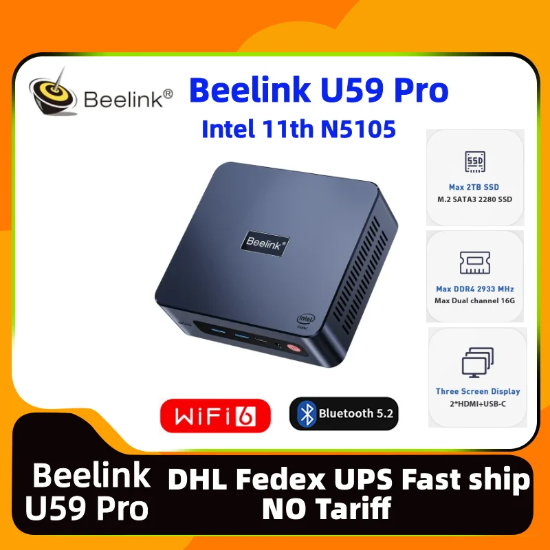 Beelink U59 Pro ӿ ̴ PC, 繫 Ȩ , ̴ PC RAM 8GB SSD 500GB, WiFi6 DDR4 PC,  11  N5105, ǰ